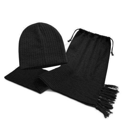 [111095] Nebraska Scarf and Beanie Set - 113842 (Black)