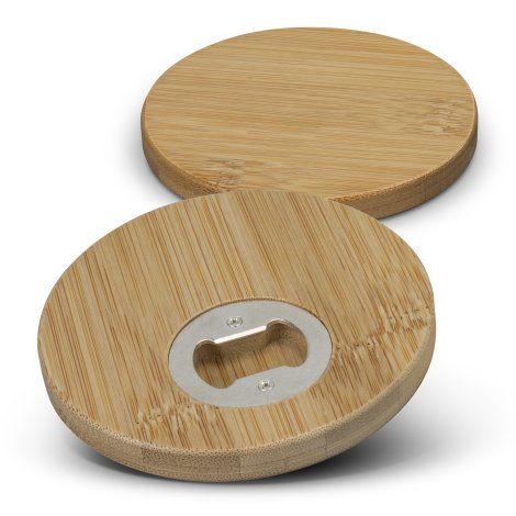 [125550] Bamboo Bottle Opener Coaster - Set of 2 - Round - 125550