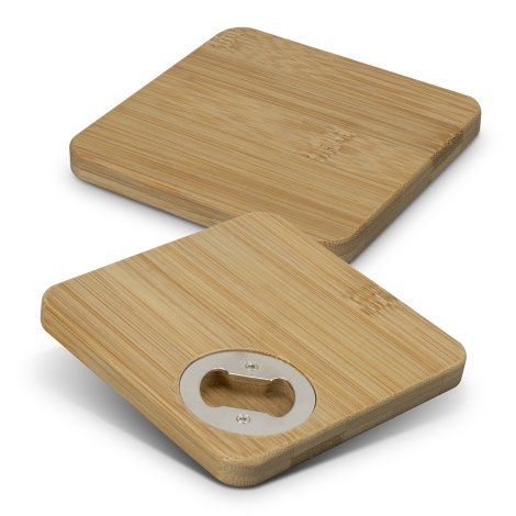 [125551] Bamboo Bottle Opener Coaster - Set of 2 - Square - 125551