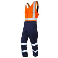 OVERALL ACTION BIB, 300GSM COTTON, ORANGE/NAVY,D/N-SIZE