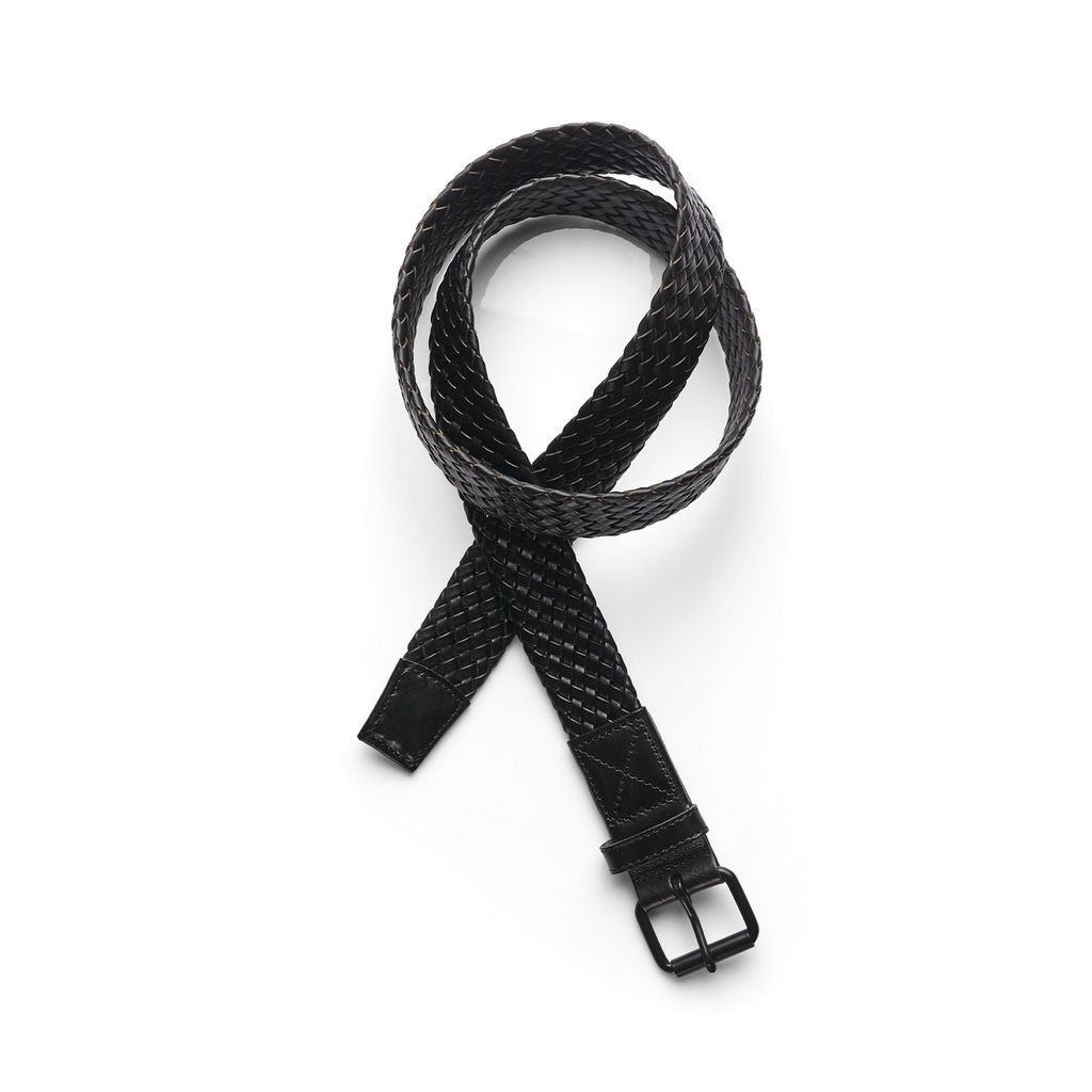 [1405-BLACK-G-S] Braided Leather Belt - 1405 (S, Black)